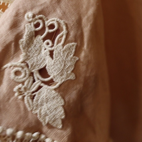 Vintage Lillie Rubin 1960s Light Pink & Lace Midi High Neck Dress 12 Linen - Picture 5 of 16